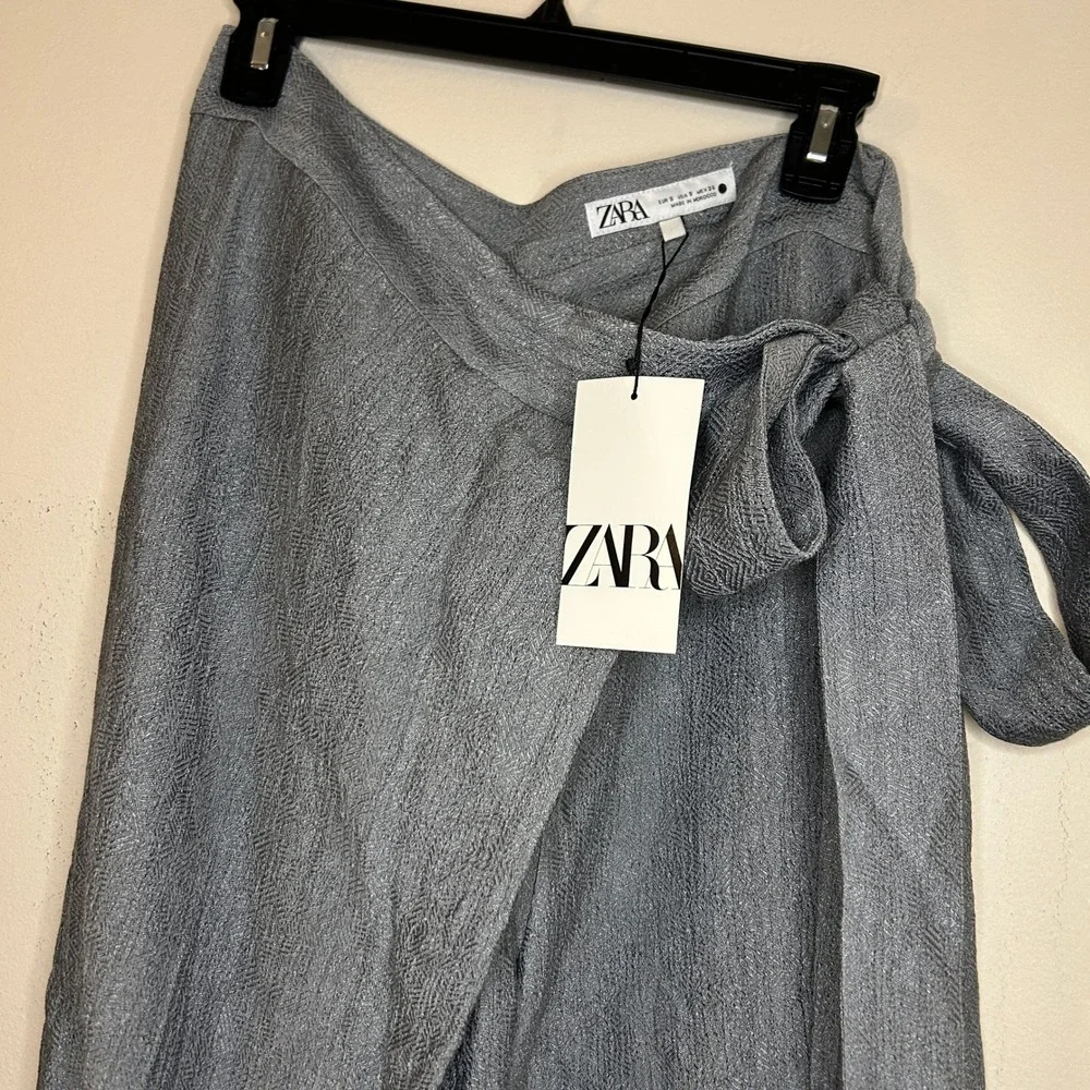 ZARA Gray Wrap Linen Blend Palazzo Pants Size‎ S